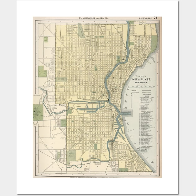 Vintage Map of Milwaukee Wisconsin (1891) Wall Art by Bravuramedia